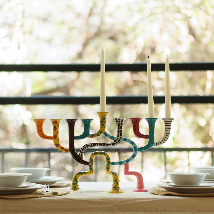 Hand-Painted Hanukkah Menorah with Modern Design – Loopa Series