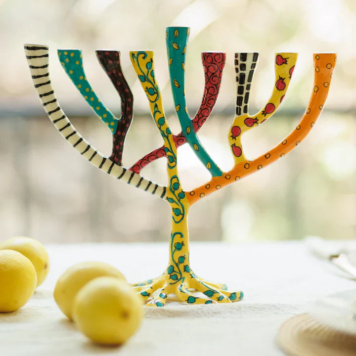 Luxury Decorative Painted Menorah, Handmade – The Wild Tree Series