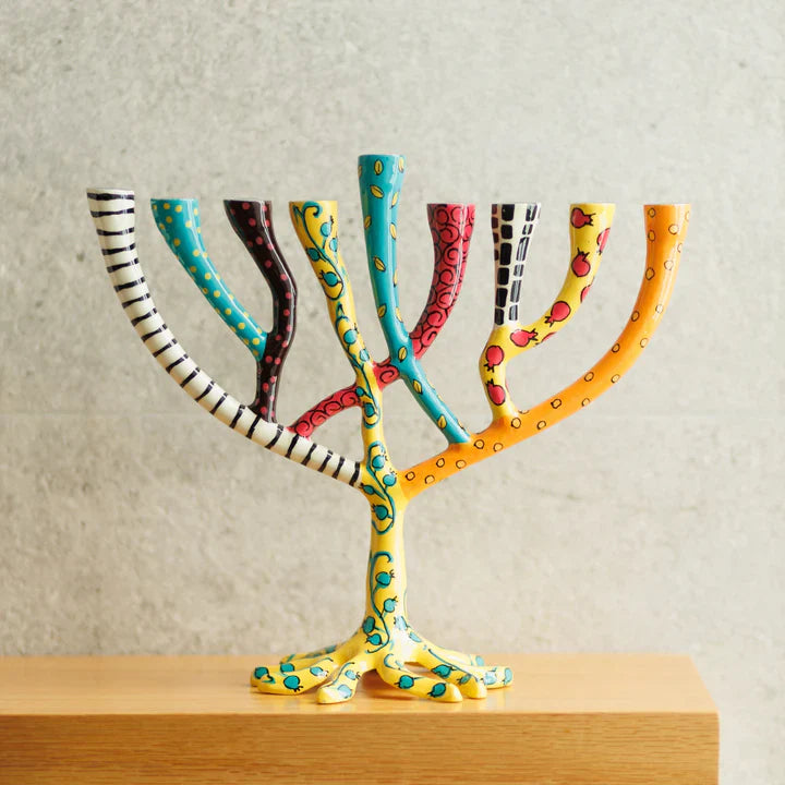 Artistic Stainless Steel Menorah, Handmade Finish – The Wild Tree Series