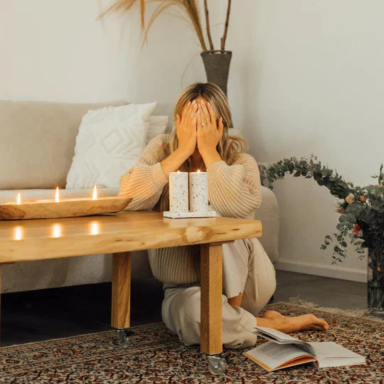 Set of Shabbat Candle Holders with a Designed Concrete Tray - Stone Glow Series