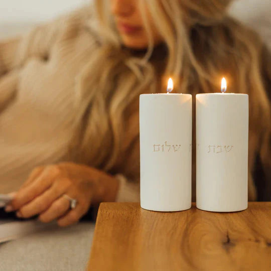 Set of Terrazzo Candle Holders for Shabbat with matching tray - Stone Glow Series
