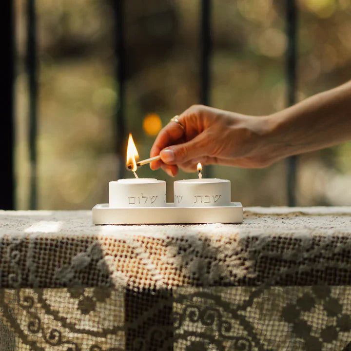 Shabbat Candle Holders Set with Concrete Tray – Pure Line Series