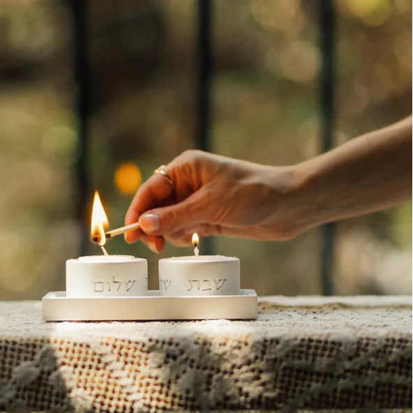 Elegant Shabbat Candle Holder Pair from Concrete - Flow Series