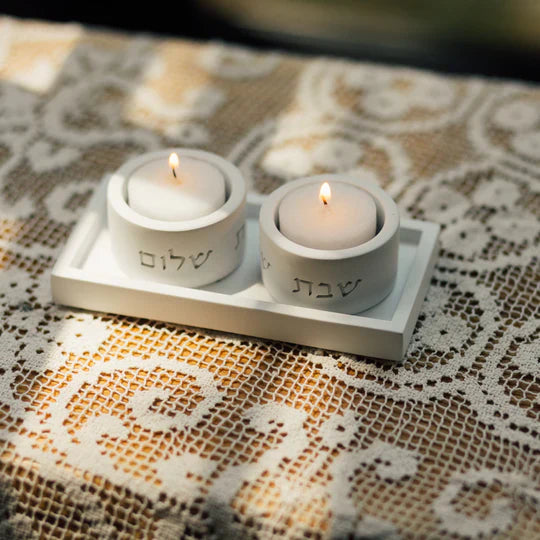 Contemporary Shabbat Candle Holders from Concrete - Flow Series