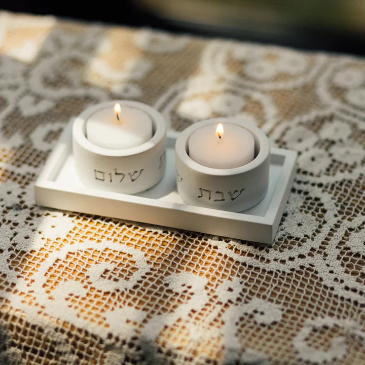 Shabbat Candle Holders Set with Concrete Tray – Pure Line Series