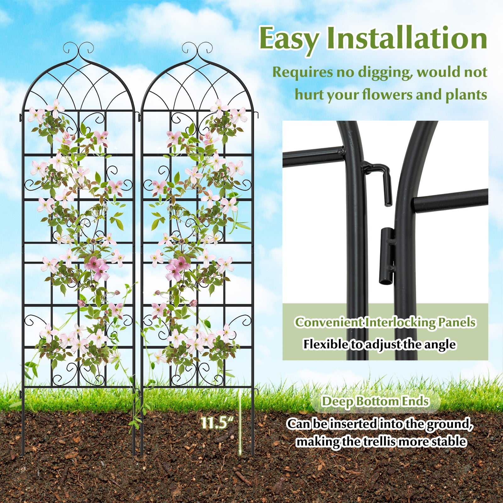 4 Pack 71" x 20" Metal Garden Trellis for Outdoor Climbing Plants