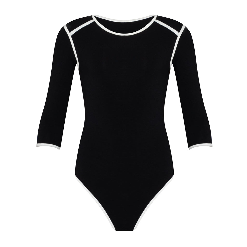 The Girl 3/4 Sleeve Second Skin Active Bodysuit In Black | Lenzing™ Viscose Stretch Fit