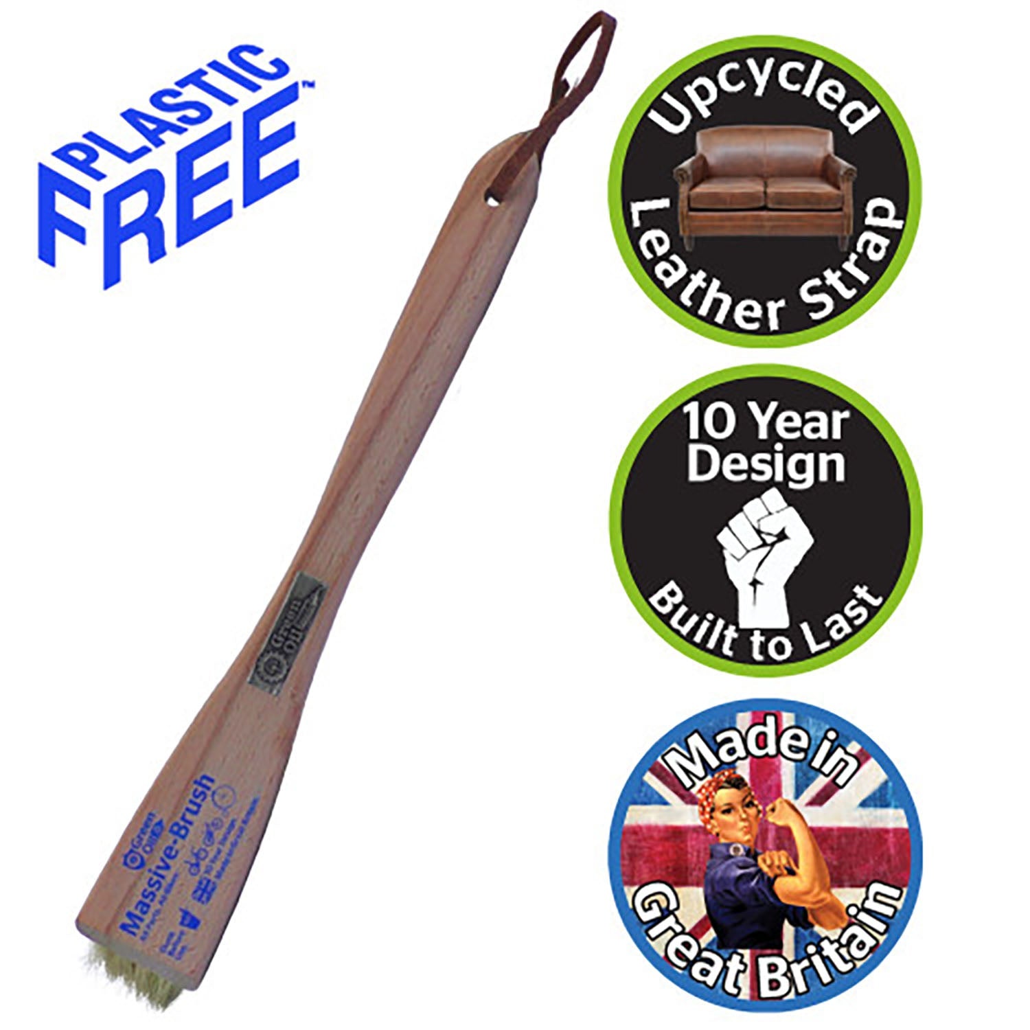 Green Oil - Massive Brush SLR - with Metal Badge and Reclaimed Leather Strap