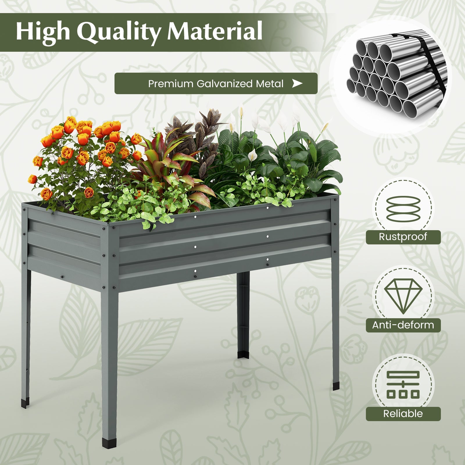 Galvanized Raised Garden Bed Elevated Planter Box with Legs and Drainage Hole