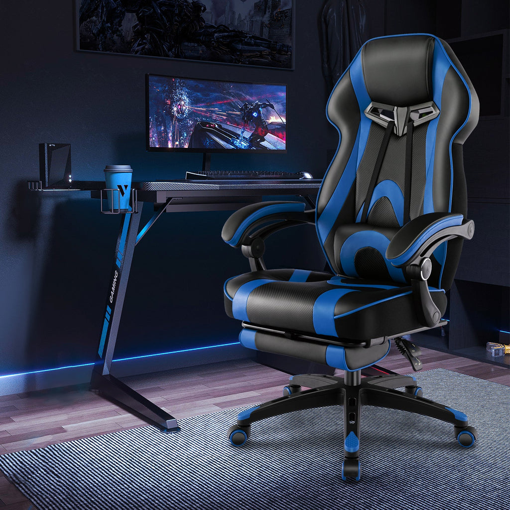 Gaming Chair Racing Style Swivel Chair with Footrest and Adjustable Lumbar Pillow