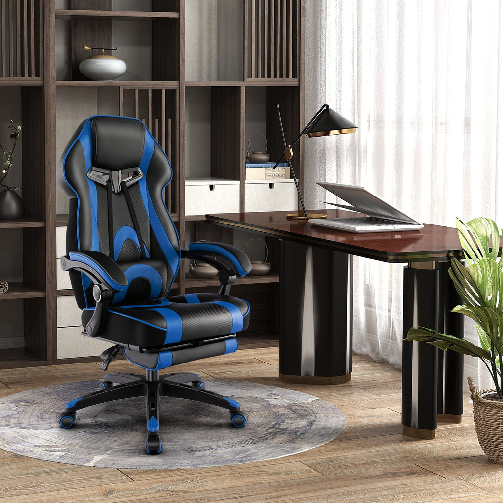 Gaming Chair Racing Style Swivel Chair with Footrest and Adjustable Lumbar Pillow