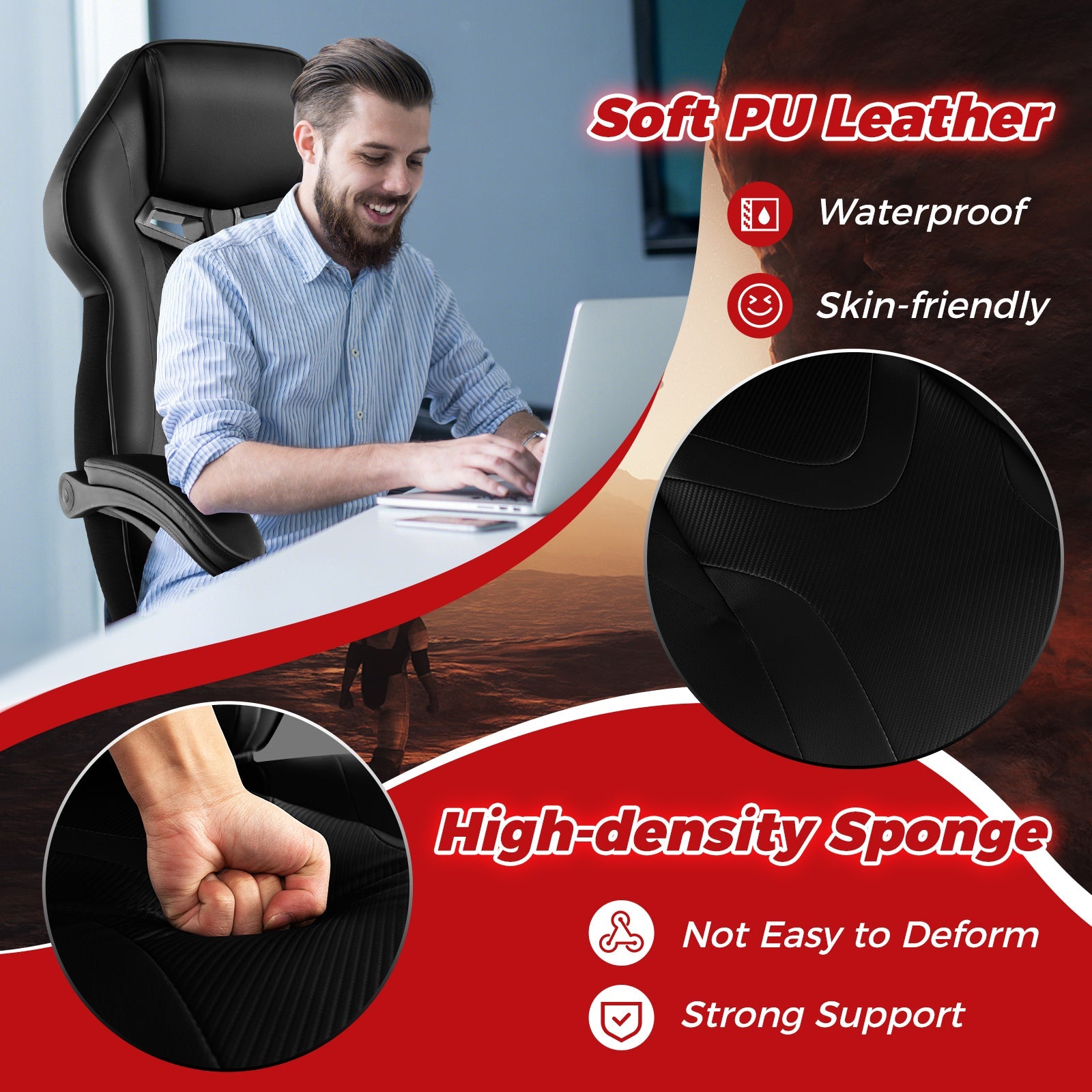 Gaming Chair Racing Style Swivel Chair with Footrest and Adjustable Lumbar Pillow