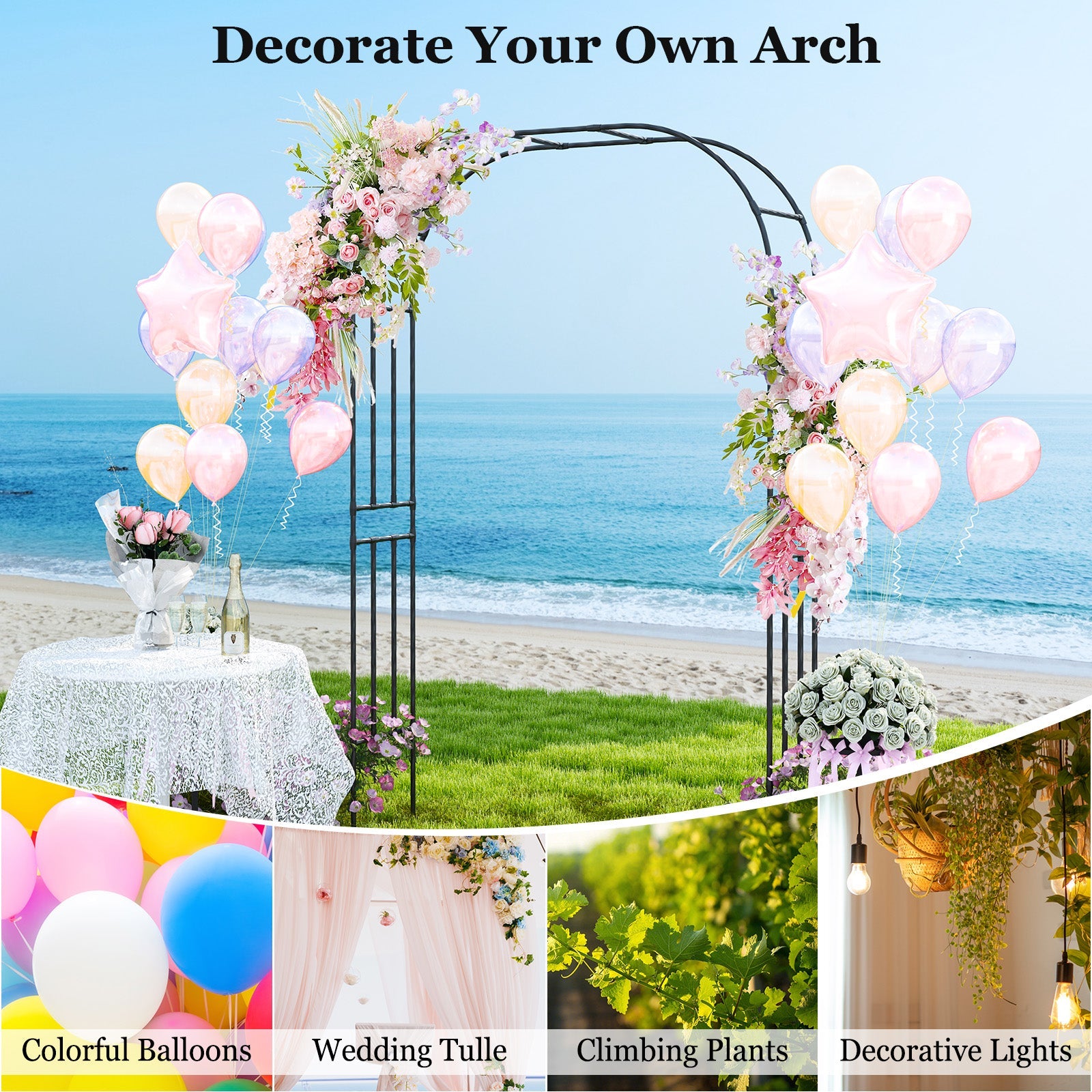 Outdoor Metal Garden Arch Trellis for Climbing Plants Grape Vine Flower