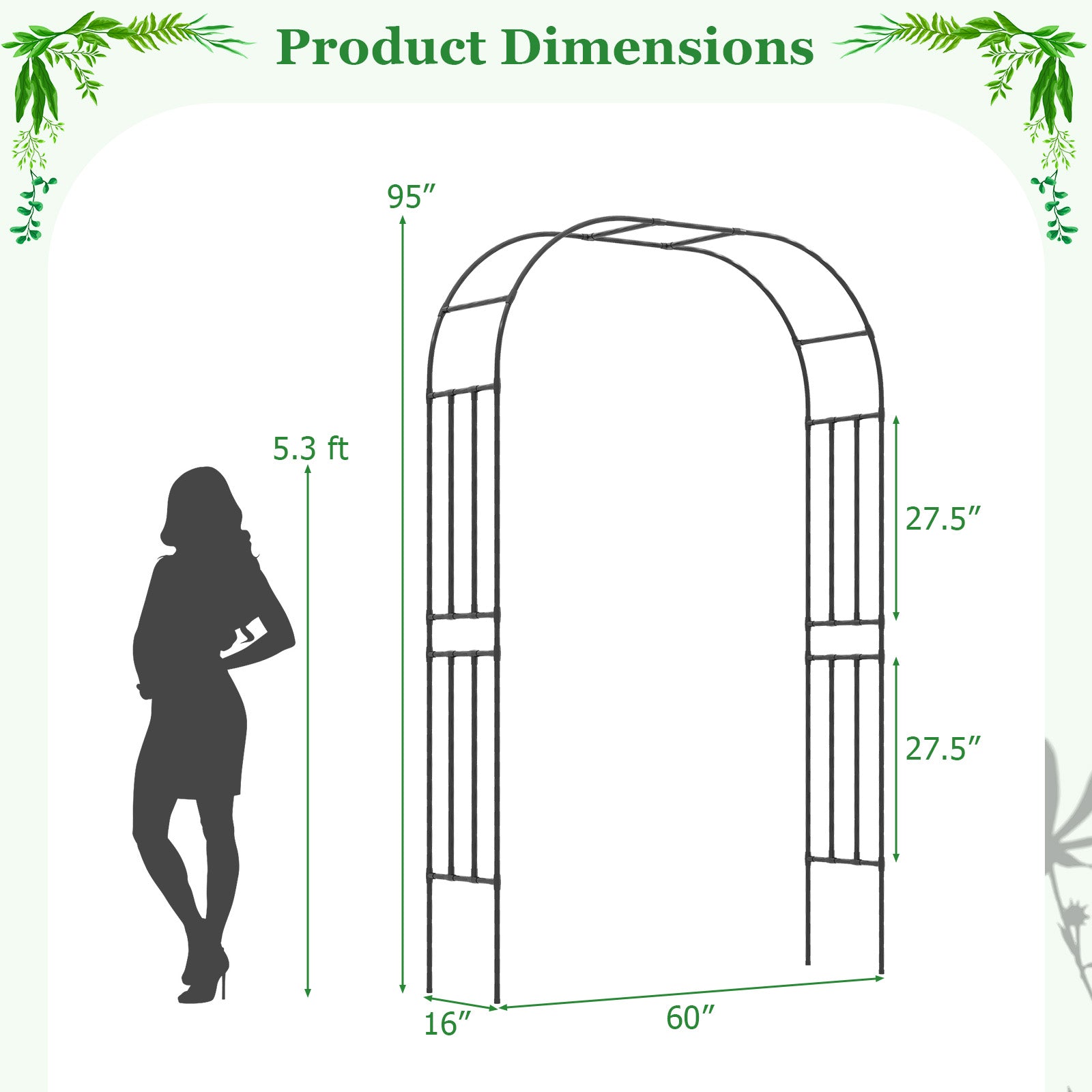 Outdoor Metal Garden Arch Trellis for Climbing Plants Grape Vine Flower