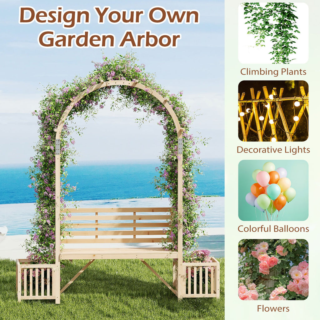 Garden Bench Arbor Arch Wooden Garden Arbor for Climbing Plants-Natural