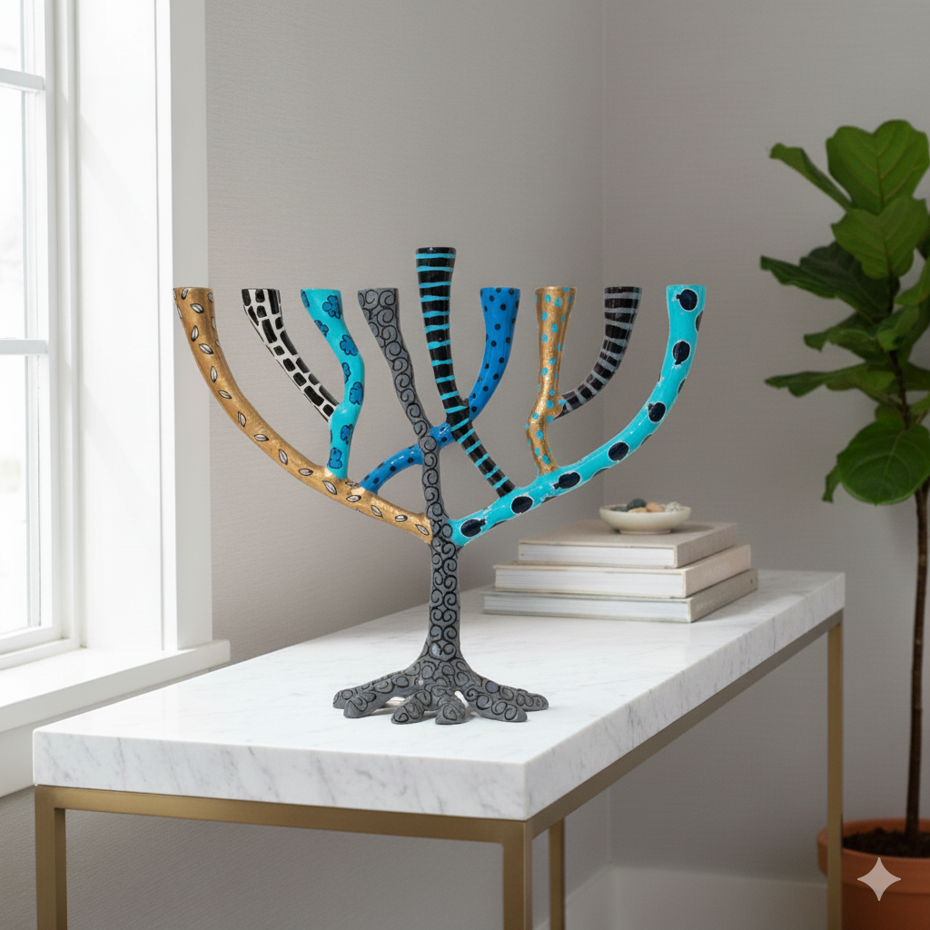 Colorful Handmade Stainless Steel Menorah – The Wild Tree Series