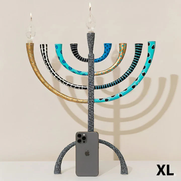 Luxury Judaica Menorah, Hand-Crafted Enamel – The Classic Premium Series