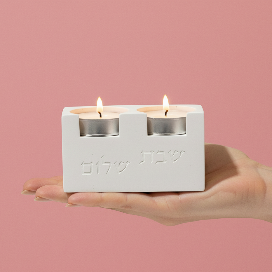 Set of Candle Holders for Shabbat with an elegant concrete tray - Urban Shabbat Series