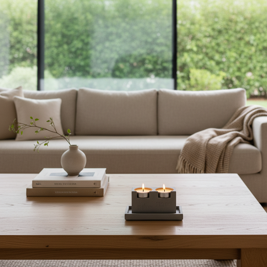 Set of Candle Holders for Shabbat with an elegant concrete tray - Urban Shabbat Series