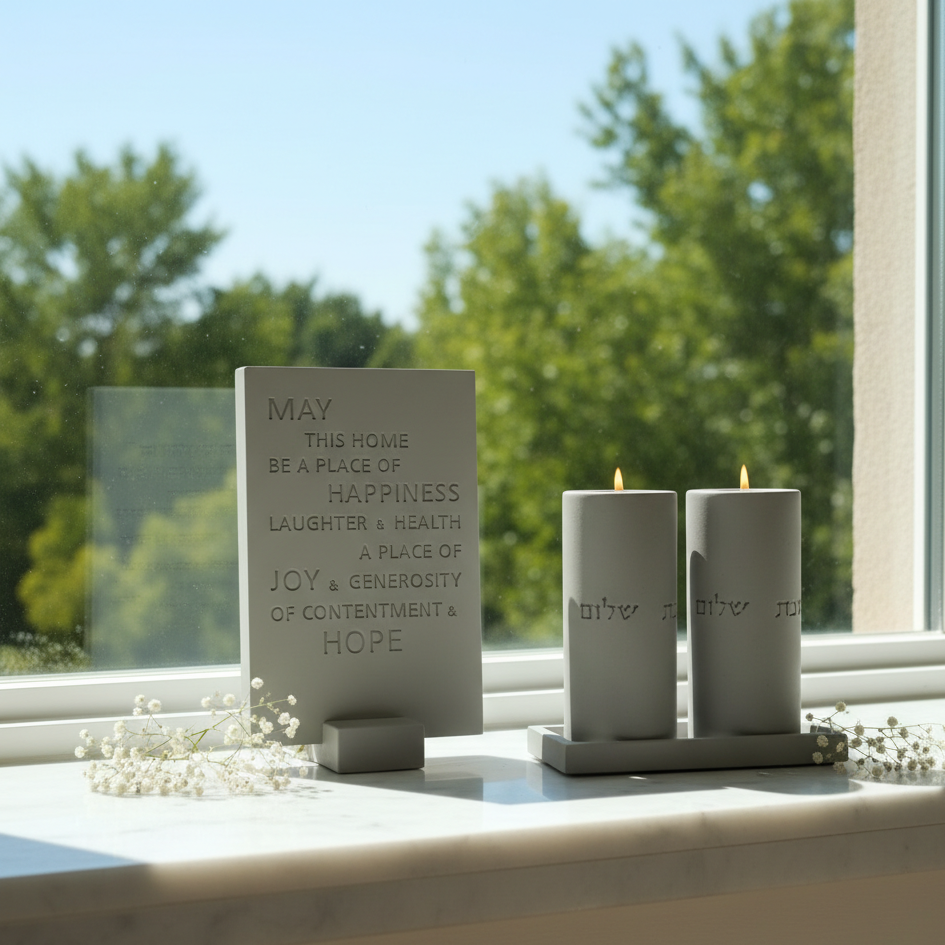 Handmade Concrete Shabbat Candle Set – Stone Glow Series