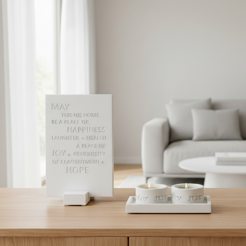 Concrete Shabbat Candle Set & Blessing – Pure Line Series