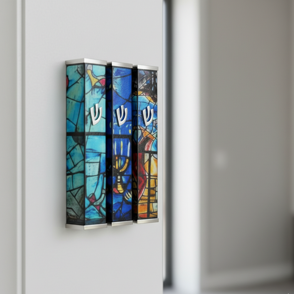 Artistic Mezuzah Case in Stainless Steel – Chagall Series