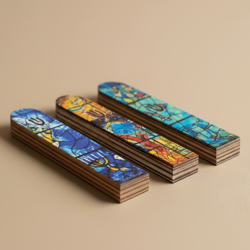 Wood Mezuzah for Door – Artistic Stained Glass Inspiration | Chagall Series