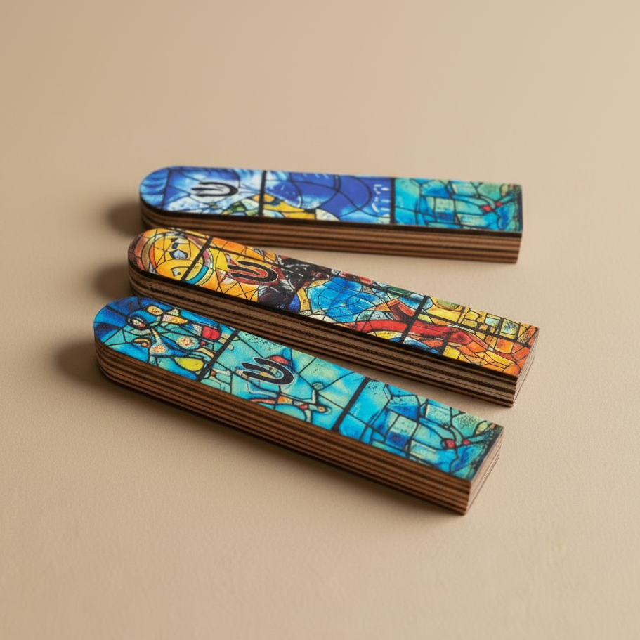 Wood Mezuzah for Door – Artistic Stained Glass Inspiration | Chagall Series