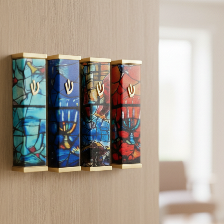 Stylish Stainless Steel Mezuzah with Colorful Design - Chagall Series