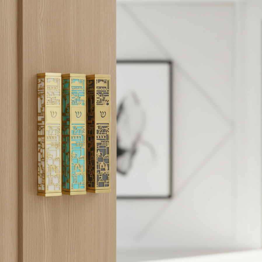 Modern Mezuzah for Door – Colorful Stainless Steel Judaica – Jerusalem Series