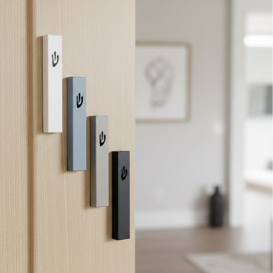 Modern Mezuzah for Door – Stainless Steel with Grooved Lines - Sweetheart Series