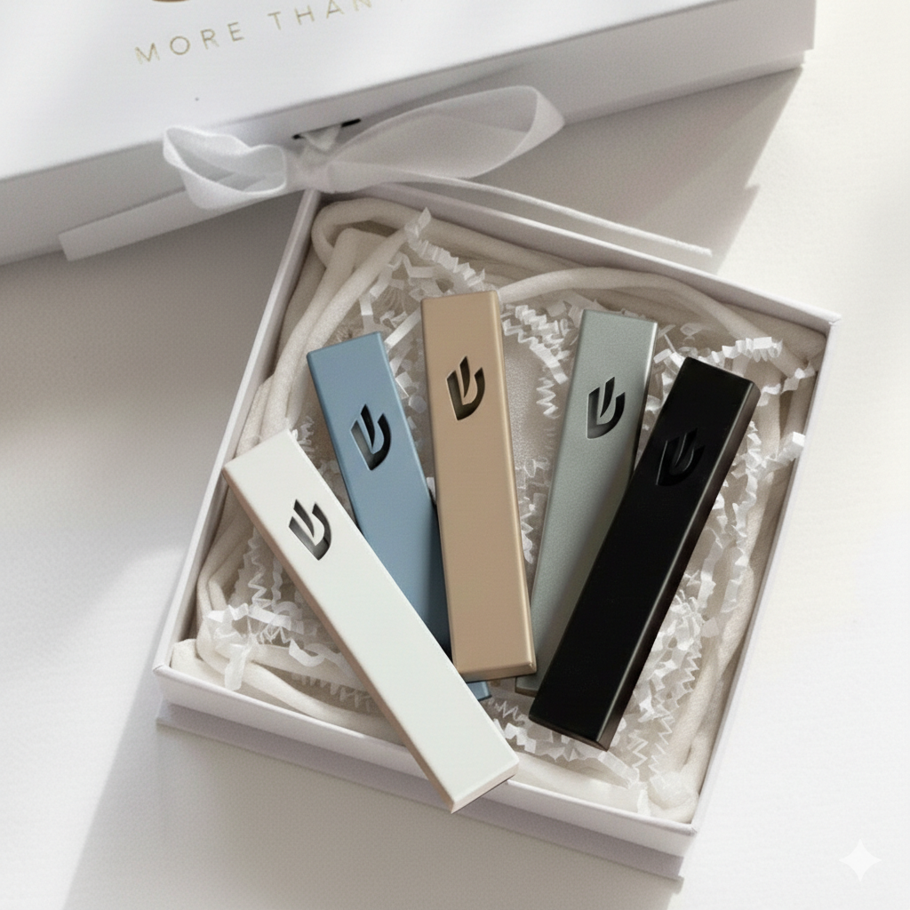 Sleek Stainless Steel Mezuzah with Fine Grooved Design - Sweetheart Series