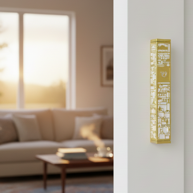 Modern Mezuzah for Door – Colorful Stainless Steel Judaica – Jerusalem Series