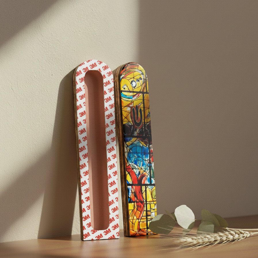 Wood Mezuzah for Door – Artistic Stained Glass Inspiration | Chagall Series