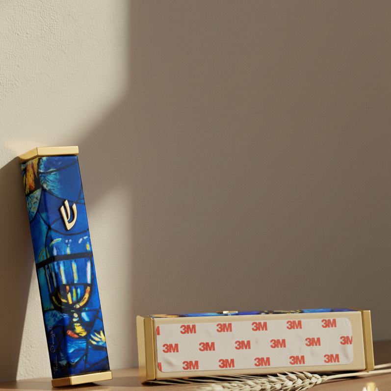 Stylish Stainless Steel Mezuzah with Colorful Design - Chagall Series