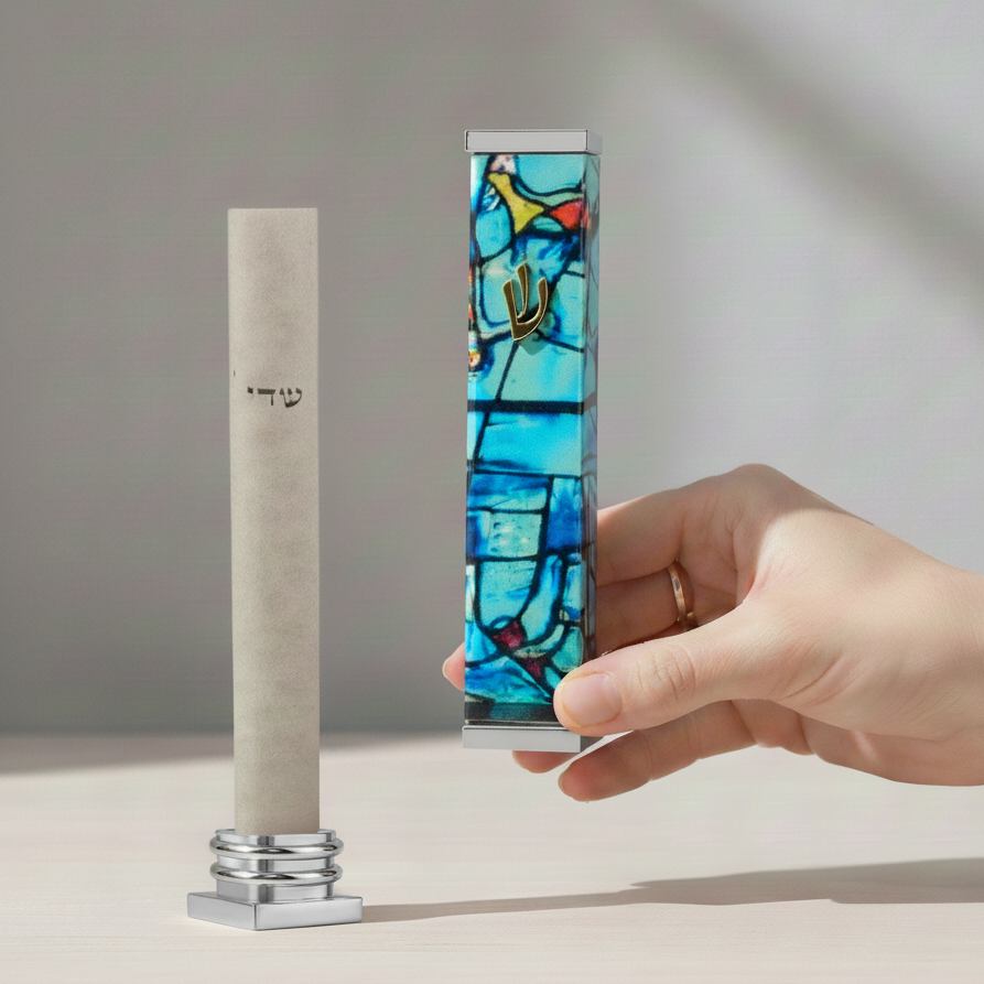 Artistic Mezuzah Case in Stainless Steel – Chagall Series