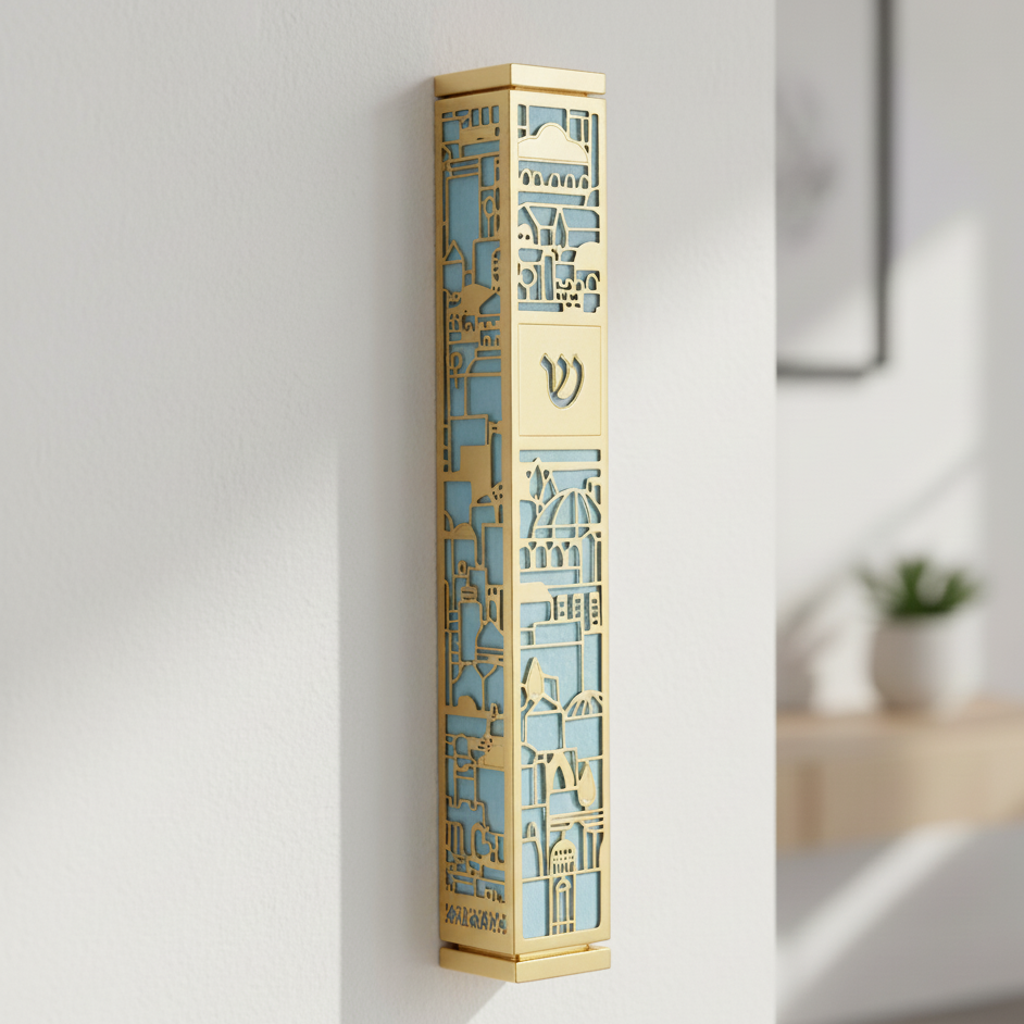Modern Mezuzah for Door – Colorful Stainless Steel Judaica – Jerusalem Series