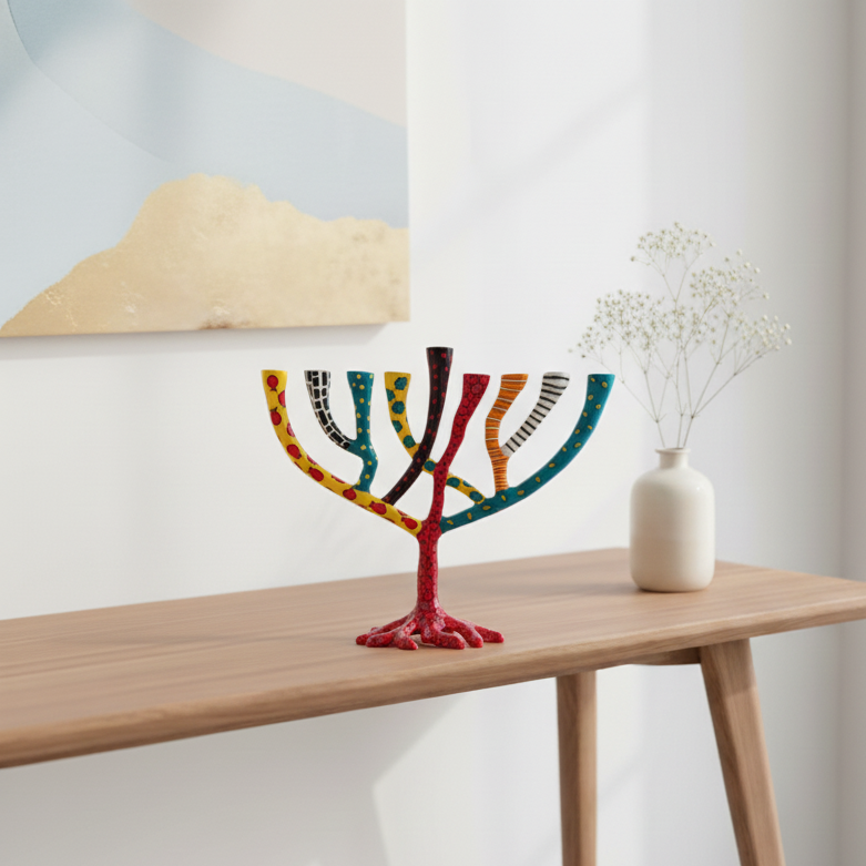 Luxury Decorative Painted Menorah, Handmade – The Wild Tree Series