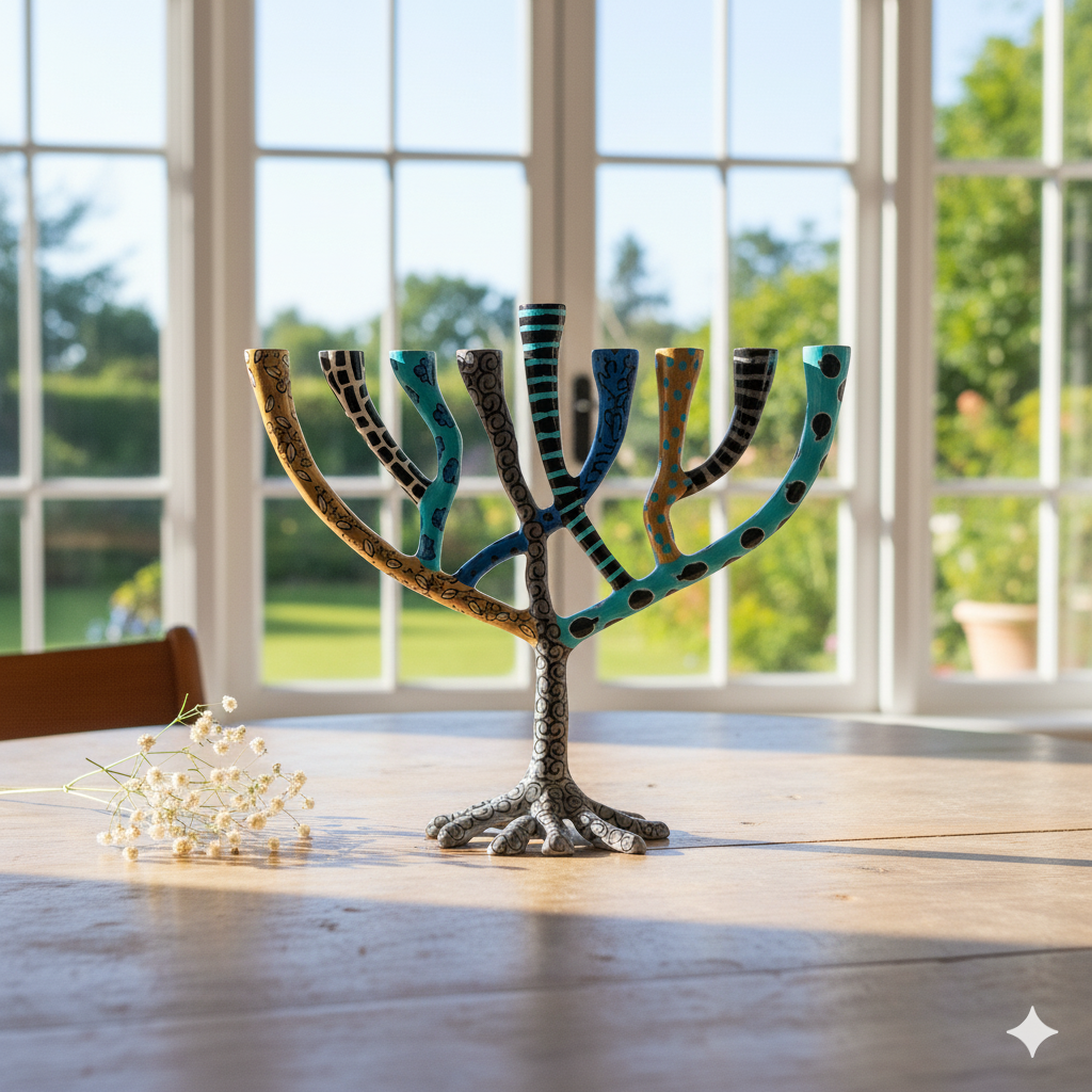 Luxury Handmade Painted Stainless Steel Menorah – The Wild Tree Series