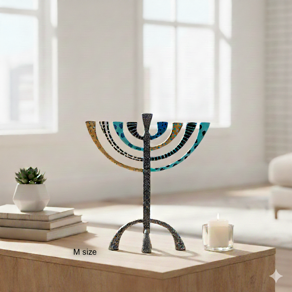 Luxury Judaica Menorah, Hand-Crafted Enamel – The Classic Premium Series