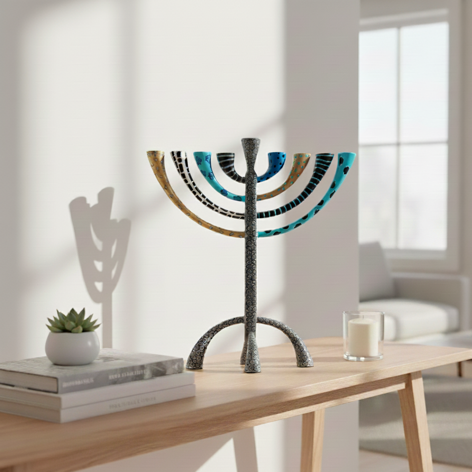 Luxury Judaica Menorah, Hand-Crafted Enamel – The Classic Premium Series
