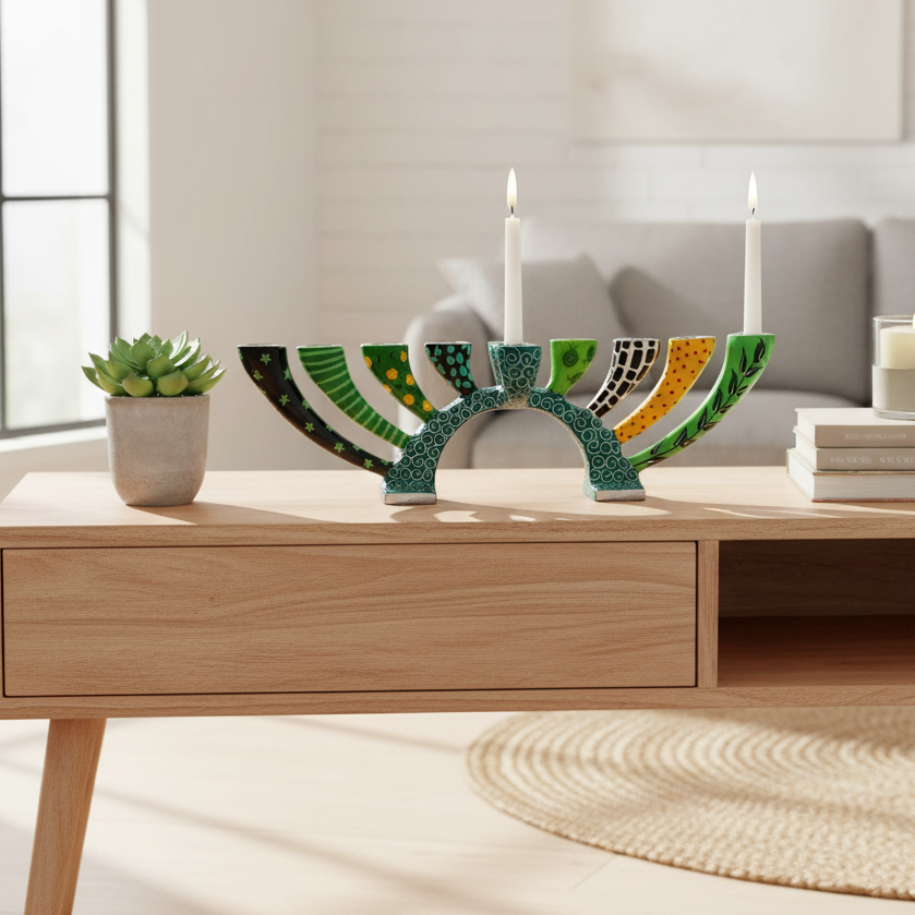 Hand-Painted Enamel Menorah & Candle Holders – Twist Series