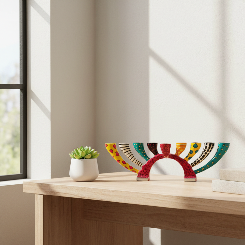 Hand-Painted Menorah with Dual Candle Holder Use – Twist Series