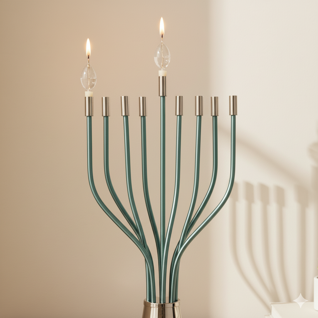 A huge Chanukah menorah with a spectacular design made of nickel and gold plating - The Holy Spirit Series