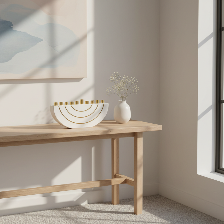 Concrete Menorahs in a Clean Design with Gold Canes - GLAM Series