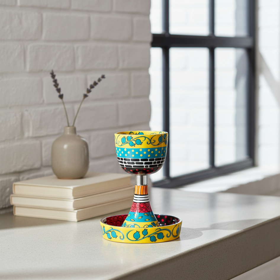 Luxury Hand-Painted Enamel Kiddush Cup – Classic Premium