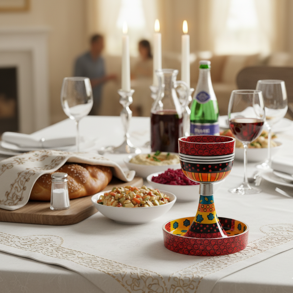 Artisan Enamel Kiddush Cup for Shabbat – Classic Premium