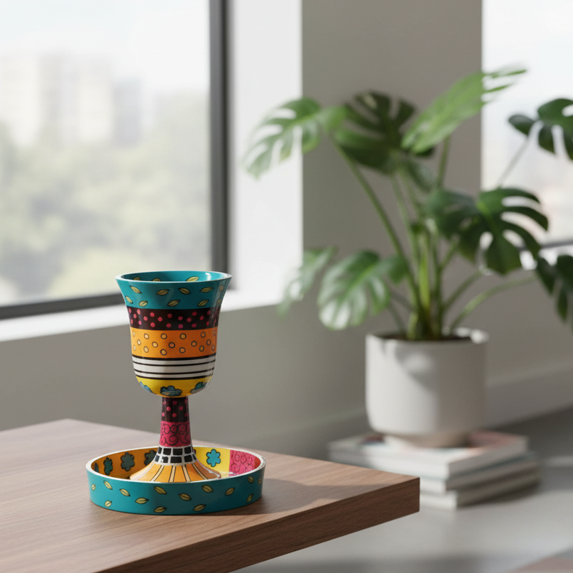 Handcrafted Enamel Kiddush Cup - Premium Curved Series