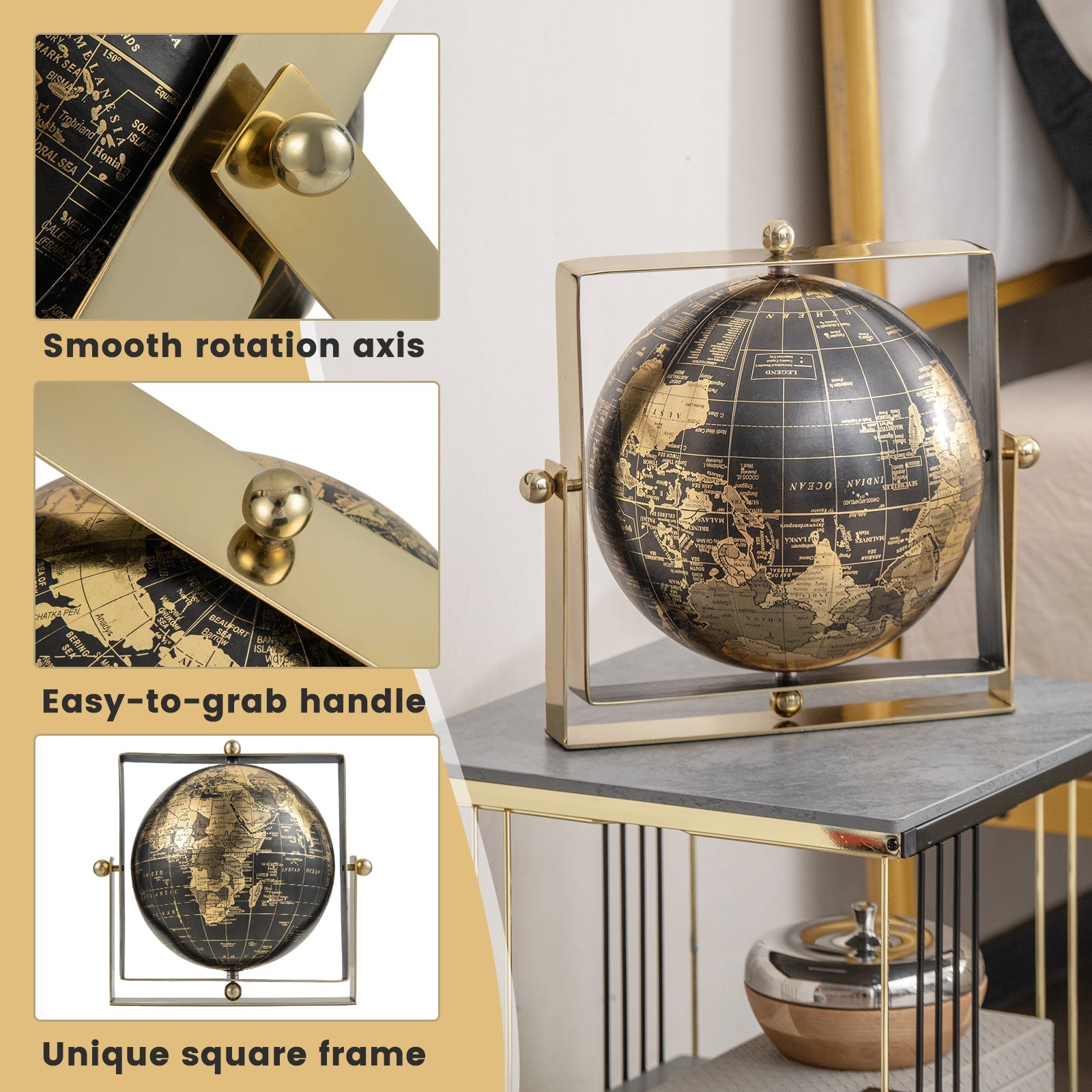 Geographic 6/ 8/ 10 Inch World Globe with Clear Printing and Square Frame