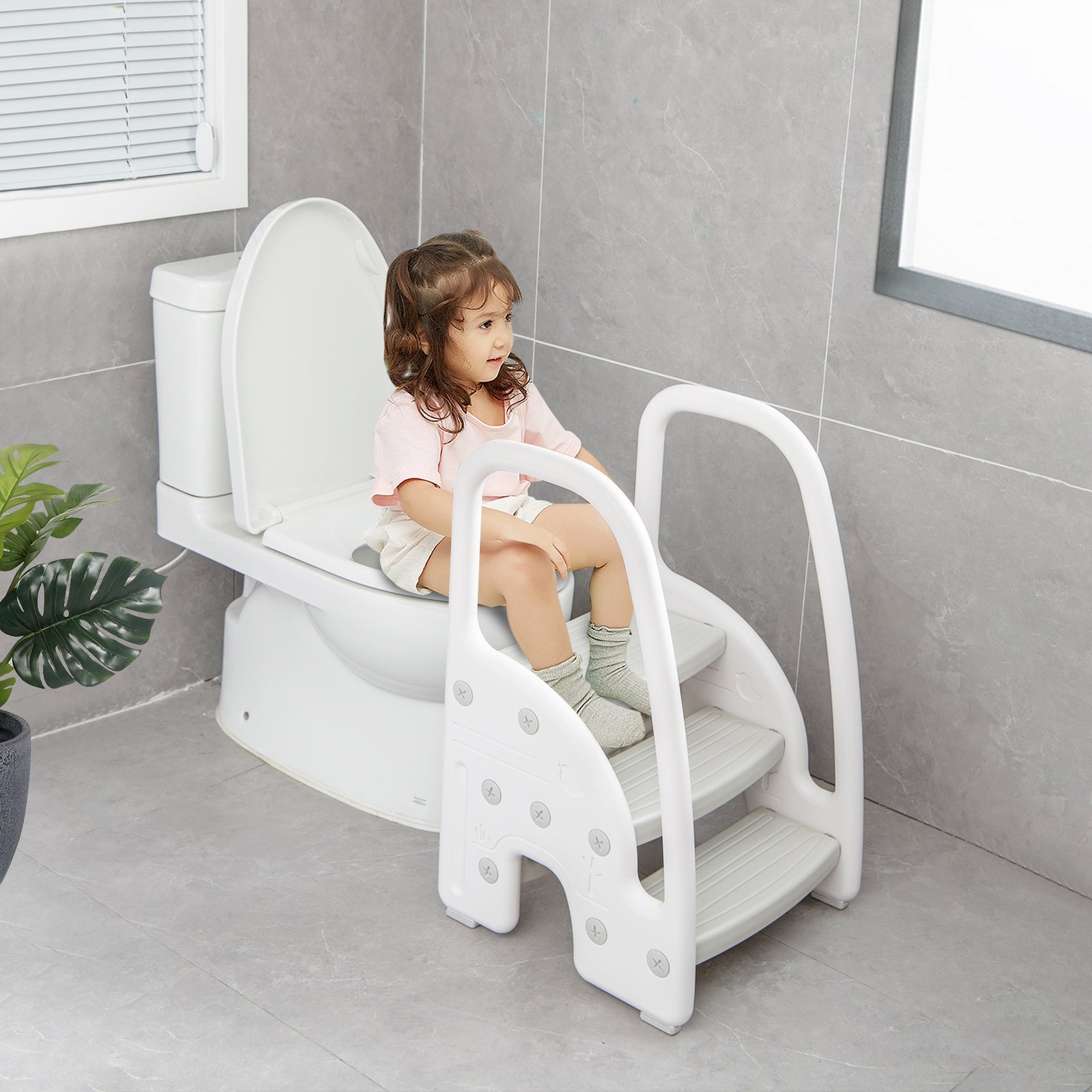 3-Step Stool with Safety Handles and Non-slip Pedals for Toddlers